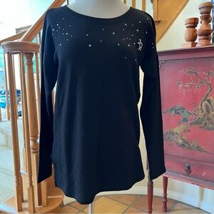 Karen Kane Black Star Embellished Long Sleeve Top